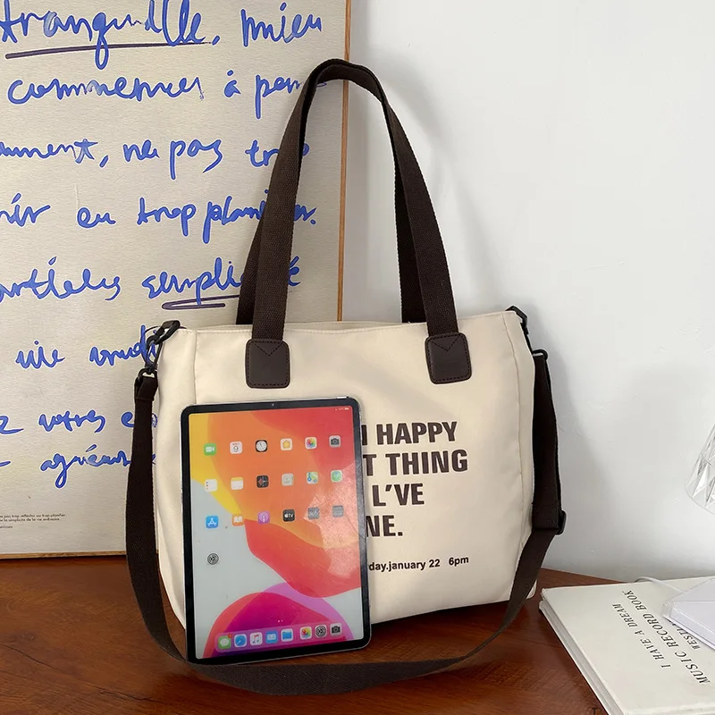 Fashion Canvas Handbag Tote Bags For Women School Work Letter Design Crossbody Bag Personal Shoulder Shopping Bag With Zipper