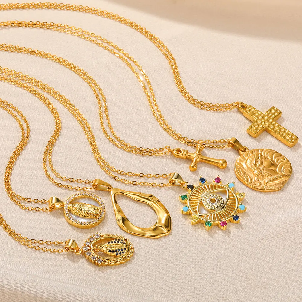 

Vintage Evil Eyes Of Horus Cross Stainless Steel Necklace Gold Color Women's Necklace Jesus Fashion Jewelry Gift Free Delivery