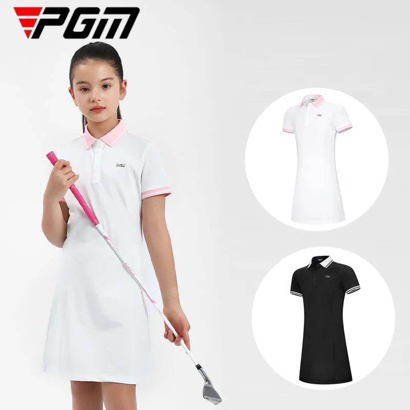 Polo Shirt Dress Kids Lapel Contrast Color Golf Wear Summer Breathable Dresses Children Slim Clothes