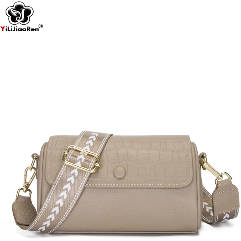 

Fashion Crocodile Pattern Crossbody Bags Women Genuine Leather Shoulder Messenger Bag Ladies Cylindrical Handbag and Purses