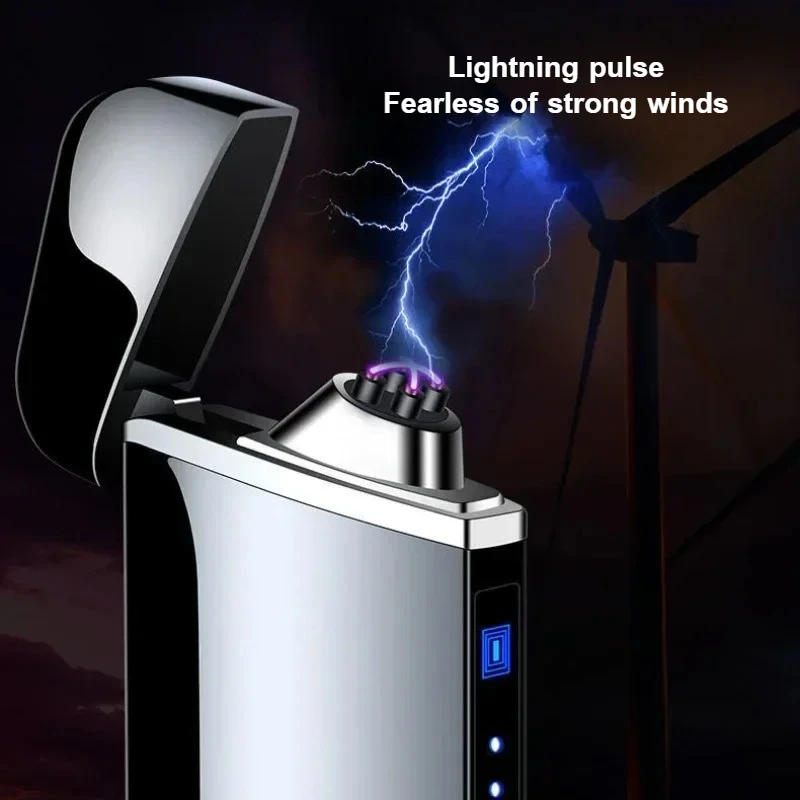 Фото Новая уличная ветрозащитная металлическая зажигалка с двойной дугой, USB-зарядка, сенсорное управление, аксессуары для курения, подарок для мужчин №2