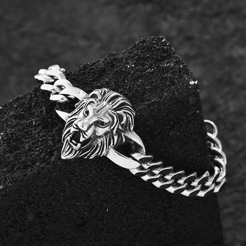 Lion Stainless Steel Bracelet Punk Rock Creative Men's Bracelet Student Jewelry Men's Accessories Gift for Boyfriend