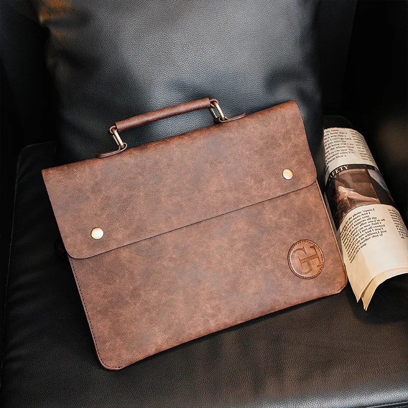 Hard Crazy Horse Leather Briefcase Retro Casual Men Laptop Handbag Envelope Clutch Bag Slim Document Briefcase Trendy 2022