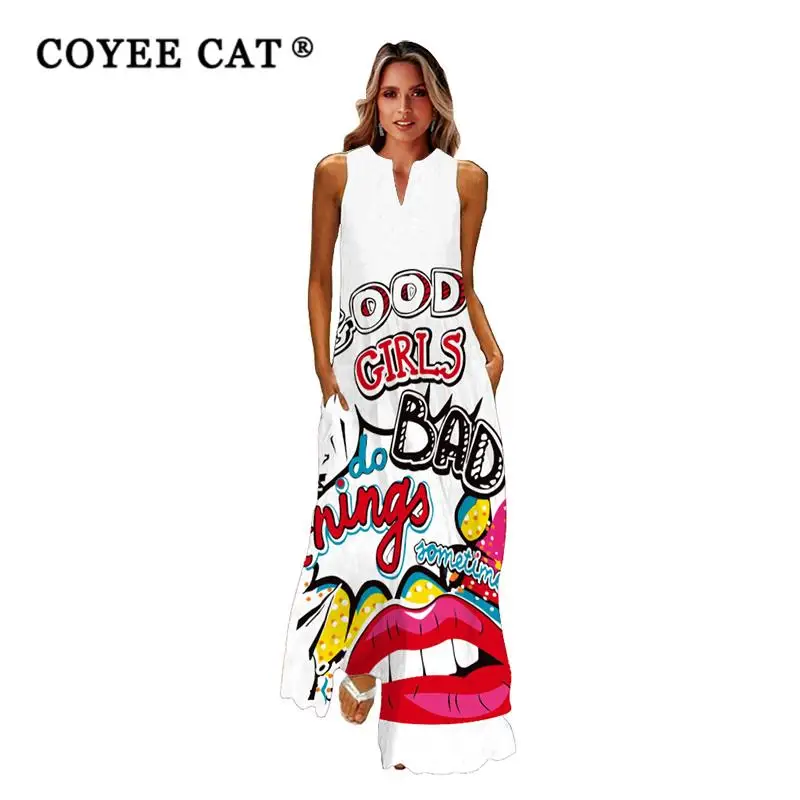 

COYEECAT весенне-Летнее белое длинное платье для женщин Повседневное пляжное праздничное платье без рукавов элегантные платья винтажные плать...