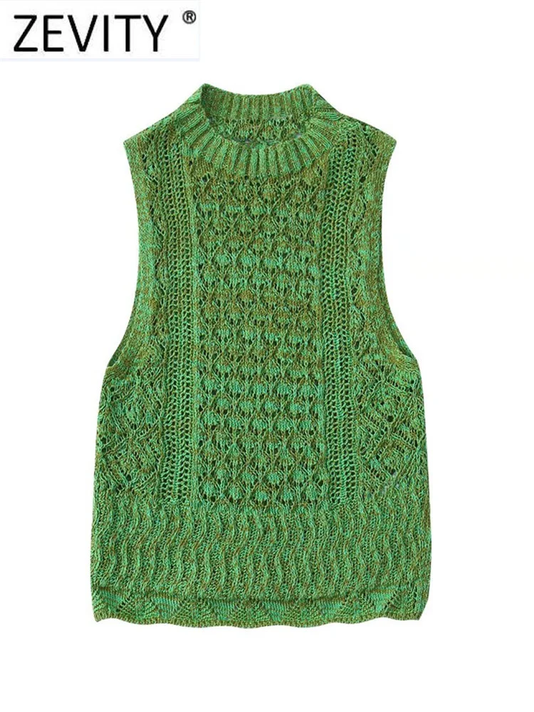 

Zevity Women Fashion O Neck Sleeveless Lace Crochet Hollow Short Smock Blouse Female Knitting Shirt Chic Crop Blusas Tops LS1312