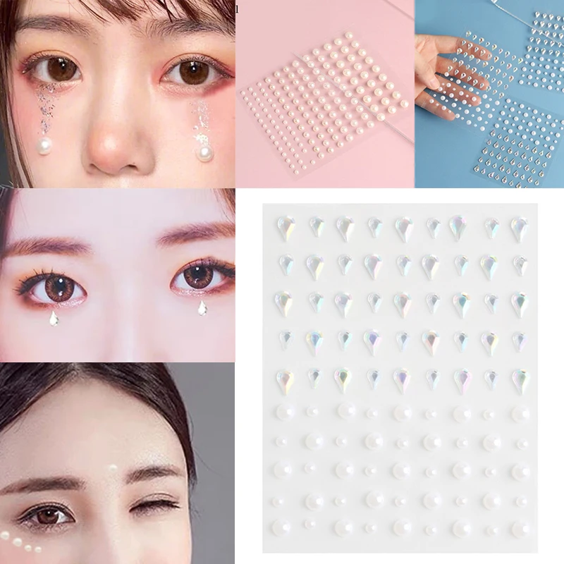 

Face Jewels Pearl Eyeshadow Stickers DIY Decal Resin Temporary Tattoo Body Eye Nail Decal Self Adhesive 3D Diamond Decoration