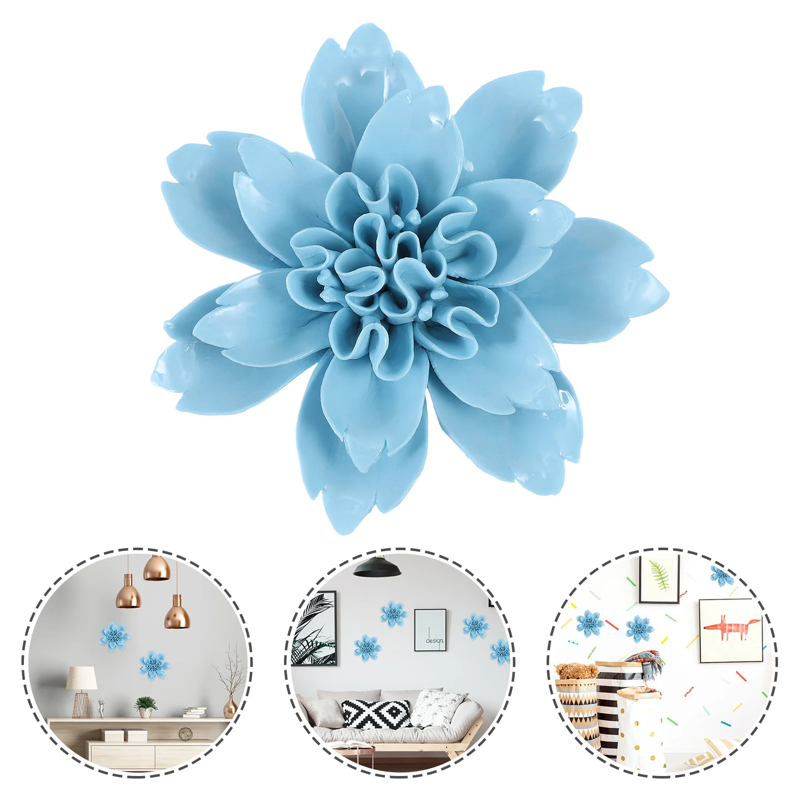 

Wall Flower Ceramic Sculpture Decor Hanging 3D Garden Flowers Peony Artificial Decorations Decoration Bedroom Porcelain Metal