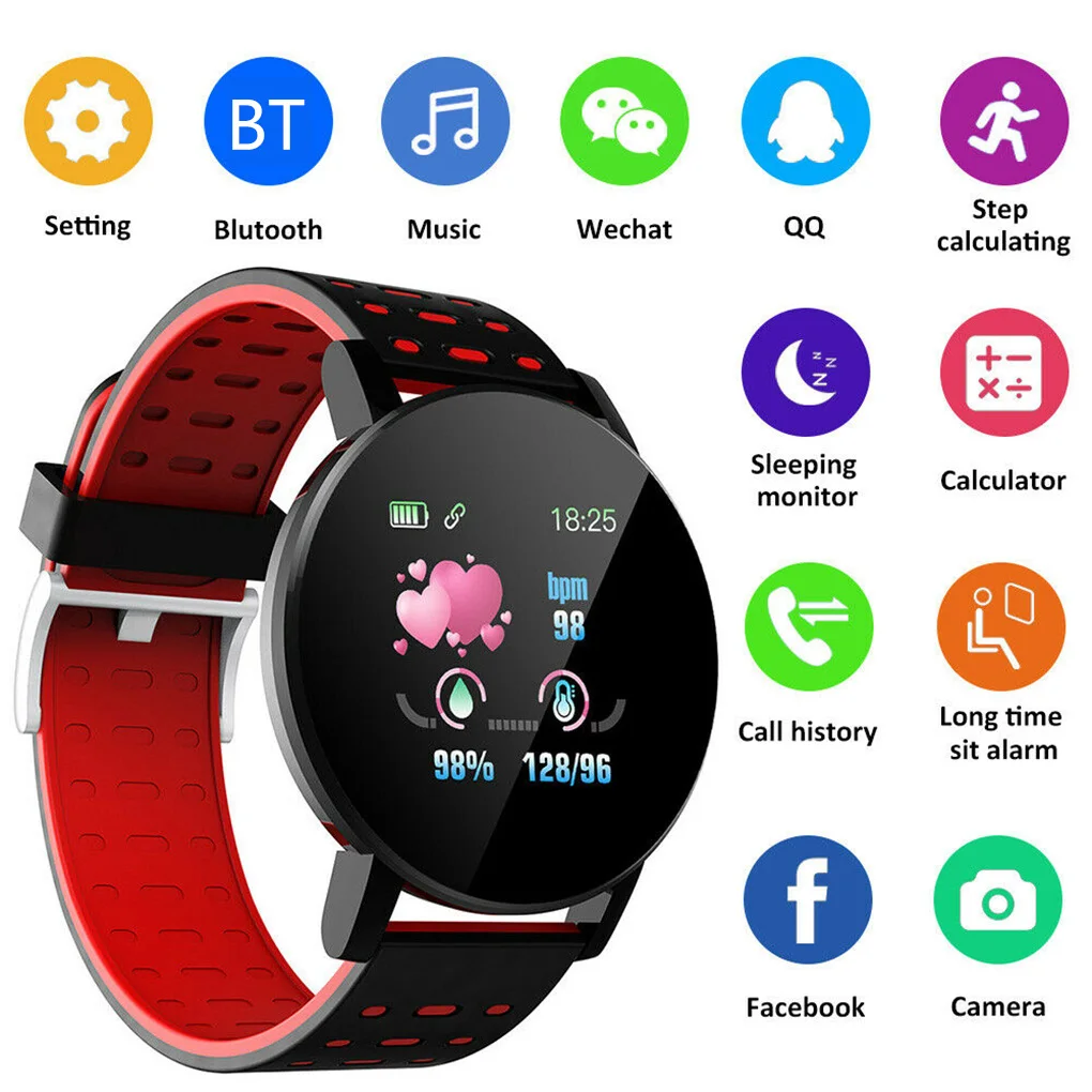 

D18 119 Plus Smart Watch Men Women Smartwatch Bracelet Heart Rate Blood Pressure Fitness Tracker Sport Smartband For IOS Android