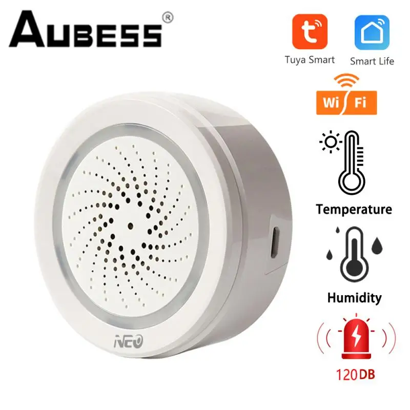 

NEO Smart Siren Alarm With Temperature And Humidity Sensor Wireless USB Siren Alarm Sensor Tuya Smart Life APP Control Aubess