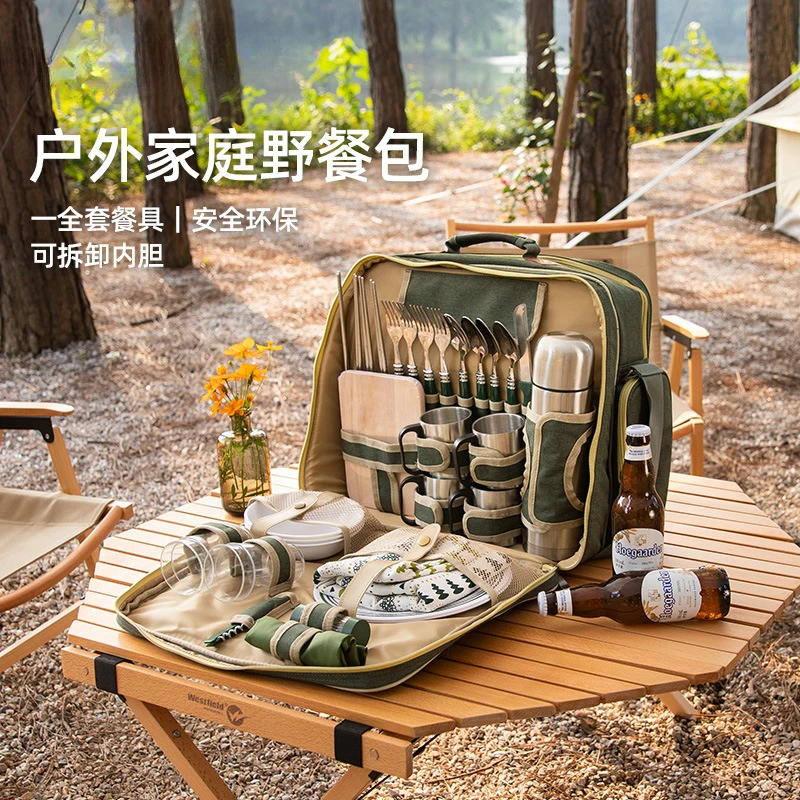 

Сумка для хранения, многофункциональный набор для пикника, портативный набор, посуда для пикника из нержавеющей стали, изоляционный пакет для кемпинга