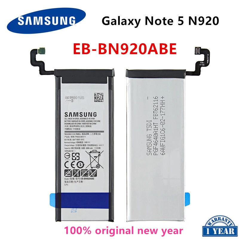 

SAMSUNG Orginal EB-BN920ABE 3000mAh Battery for Samsung Galaxy Note 5 SM-N920 N920F N920T N920A N920I N920G N9200 N920G/DS N9208