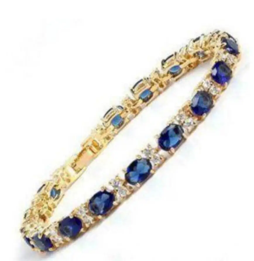 

Fashion jewelry Fine Blue Stone Sapphire 18K gold on silver Bracelet 7.5INCH