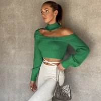luoyiyang pullover crop top sweater women fashion o neck puff sleeves temperament grace commuting for women solid color clothing
