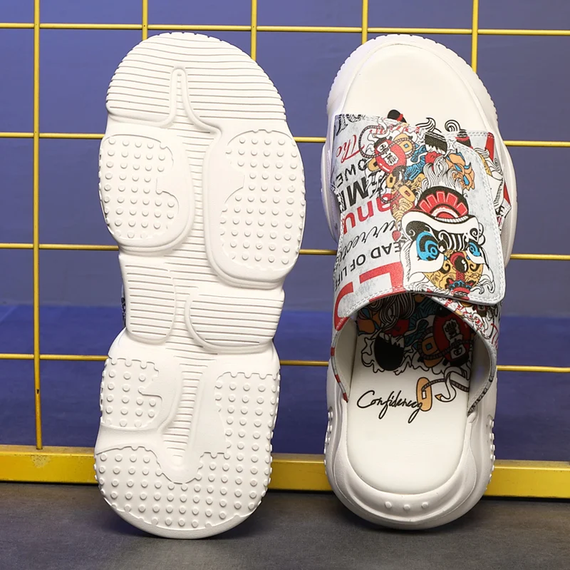 Мужские сандалии Guofeng Kirin граффити новинка 2024 стильные на толстой подошве