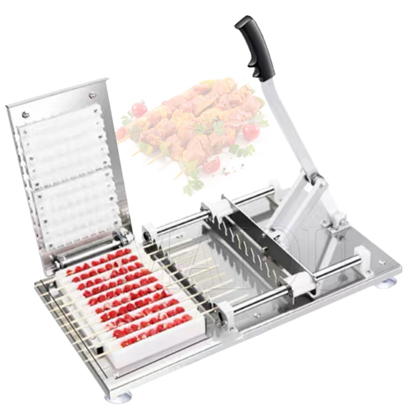 

Stainless Steel Manual Mutton Kebab Skewing Machine Hand BBQ Bamboo Meat Skewer Machine Beef Satay String Making Machinery