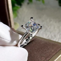 elegant princess cut square three dimensional zirconia cz crystal ring simple woman wedding fashion temperament jewelry ring