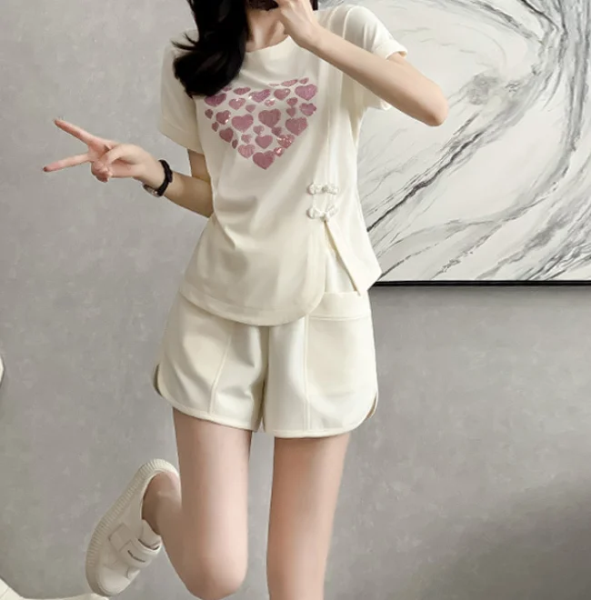 

2023 женская одежда футболка и шорты с буквенным принтом для молодых девушек 0724