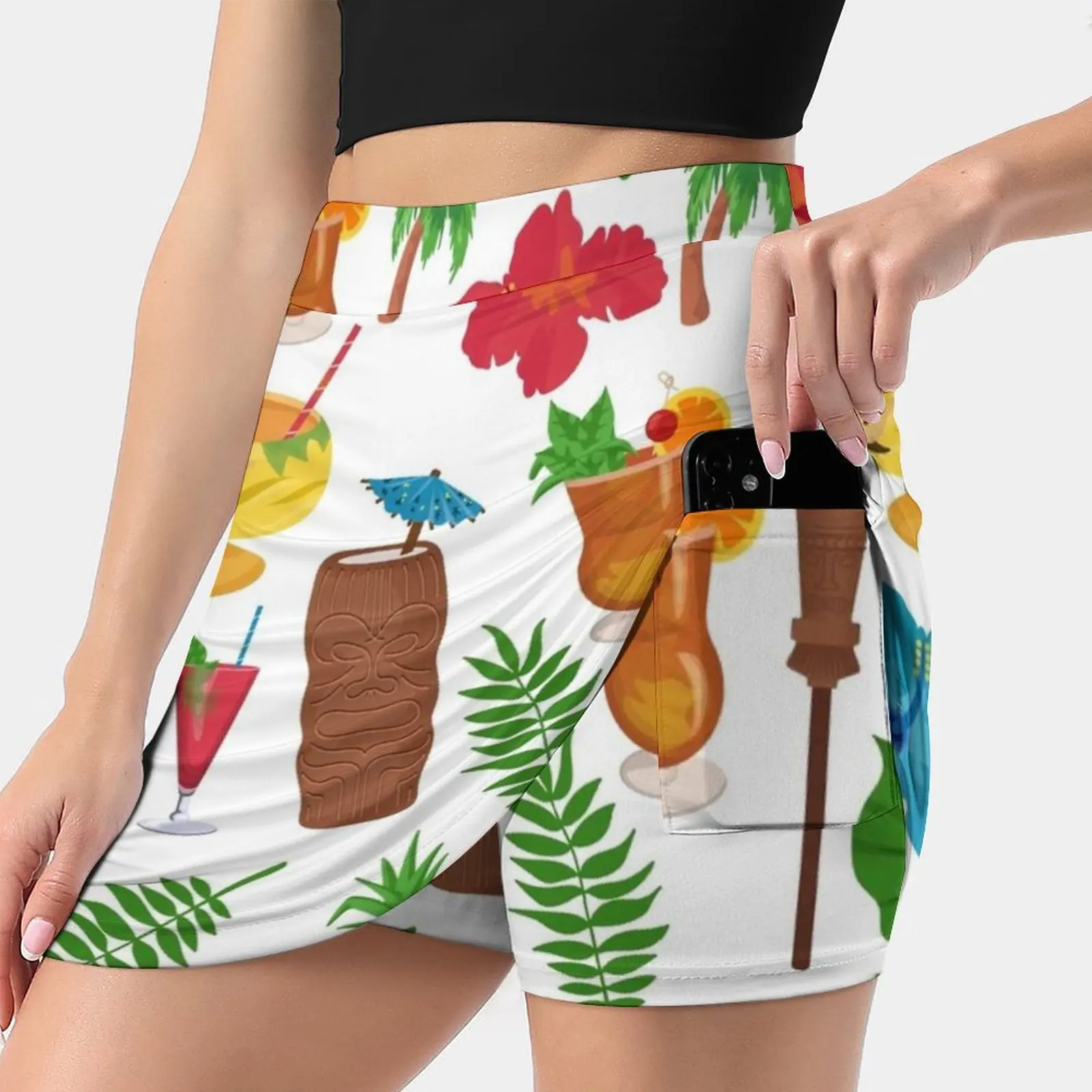 

Totally Tiki Women's skirt Y2K Summer Clothes 2022 Kpop Style Trouser Skirt With Pocket Tiki Hawaii Hawaiian Tiki Bar Tiki