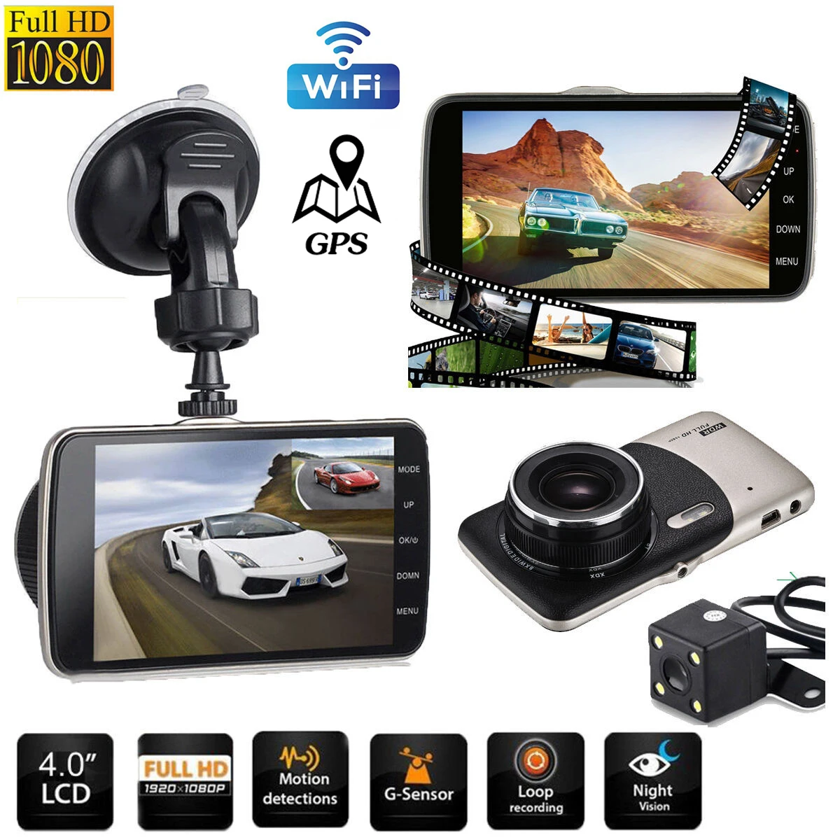 Car DVR WiFi 4.0" Full HD 1080P Rear View Dash Cam Vehicle Camera Video Recorder Auto DVR Parking Monitor G-sensor GPS Tracker
