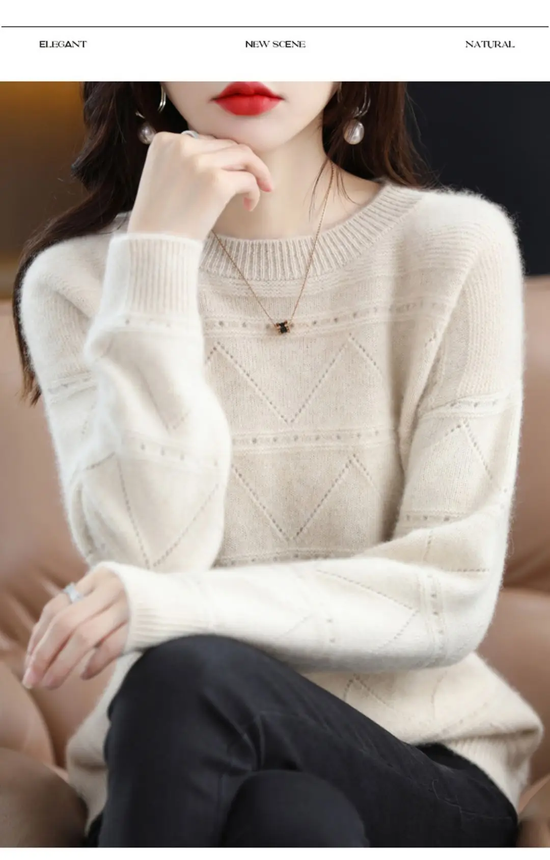 

2023 Women's Top Autumn/Winter New Round Collar Cashmere Sweater Loose y2k Pure Wool Knitted Bottoming Sweater