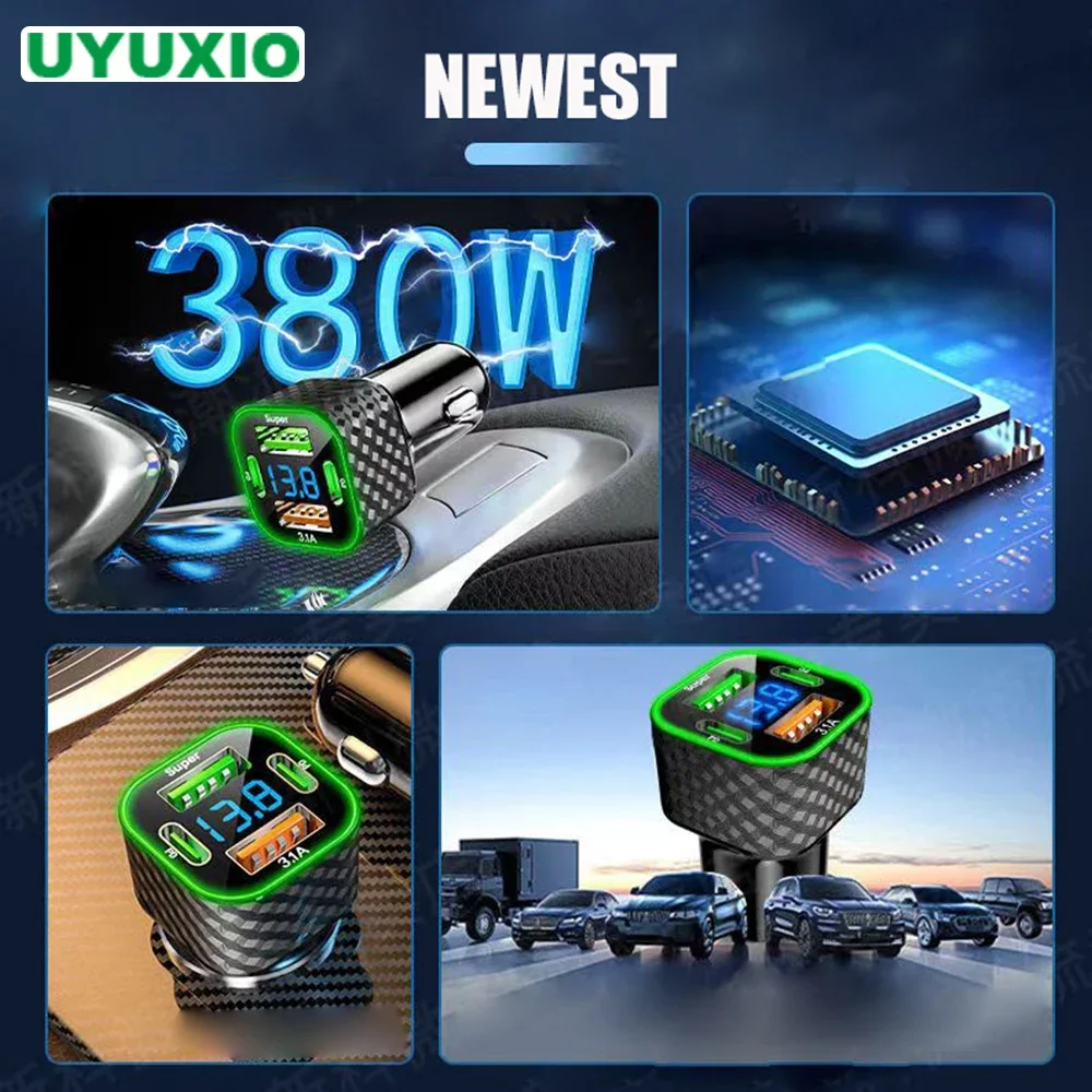 Автомобильное Зарядное Устройство UYUXIO 4-в-1 USB C С Дисплеем Dual PD Super Fast Charge Для iPhone