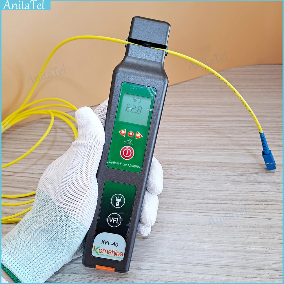 

Komshine KFI-40 Live Fiber Optical Identifier All-in-one Chunk With 10MW VFL+LED Light Fiber Detector Cable Tester Live Fiber
