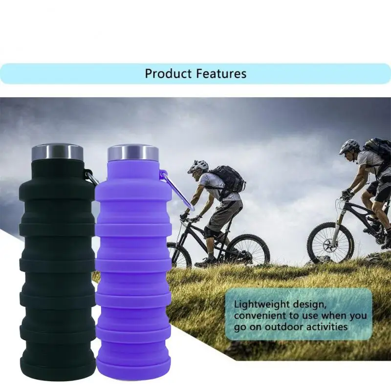 

With Carabiner Sports Cup Folding Tour Climbing Car Travel Water Bottle Outdoor Portable Kettle Wholesale Retractable 500ml