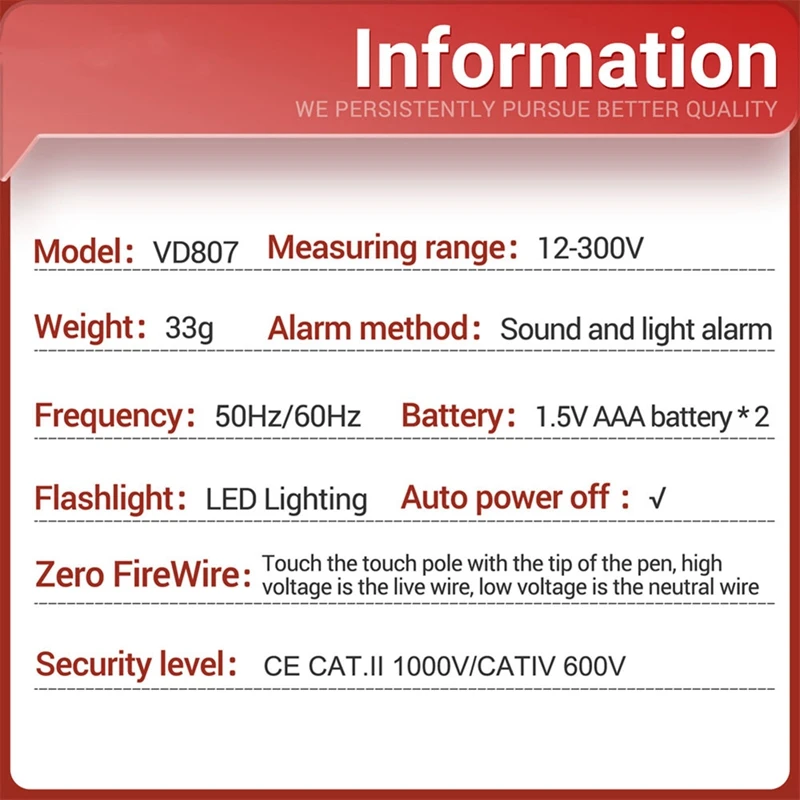 ANENG VD807 цифровой детектор напряжения тестер ручка AC12-300V тестеры схема NCV датчик