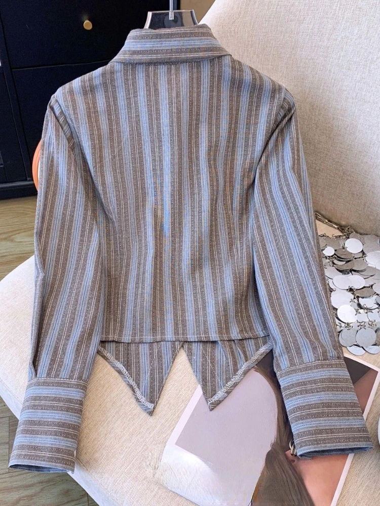 Блузка женская демисезонная Асимметричная в полоску укороченный топ стиле