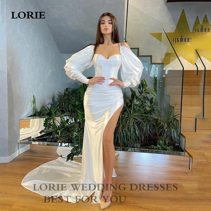 

Свадебное платье LORIE с юбкой-годе, пышным длинным рукавом, свадебное платье, пляжное платье для невесты с Боковым Разрезом, свадебные платья