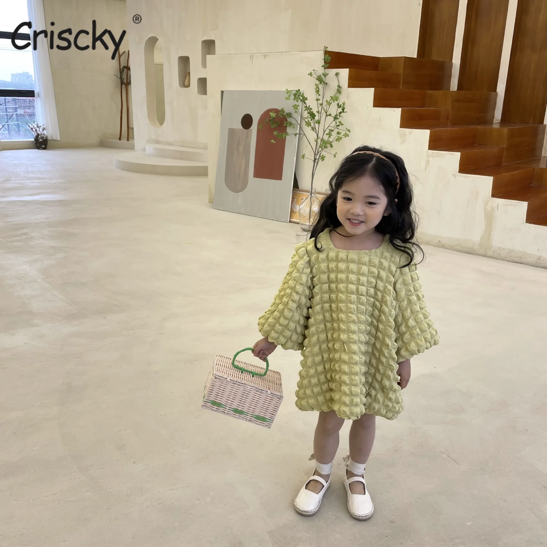 

Criscky New Children's Long Sleeve Dress Sweet Summer Girls Casual Loose A Line Suitable for 2-6 Years Knee Length Clothing