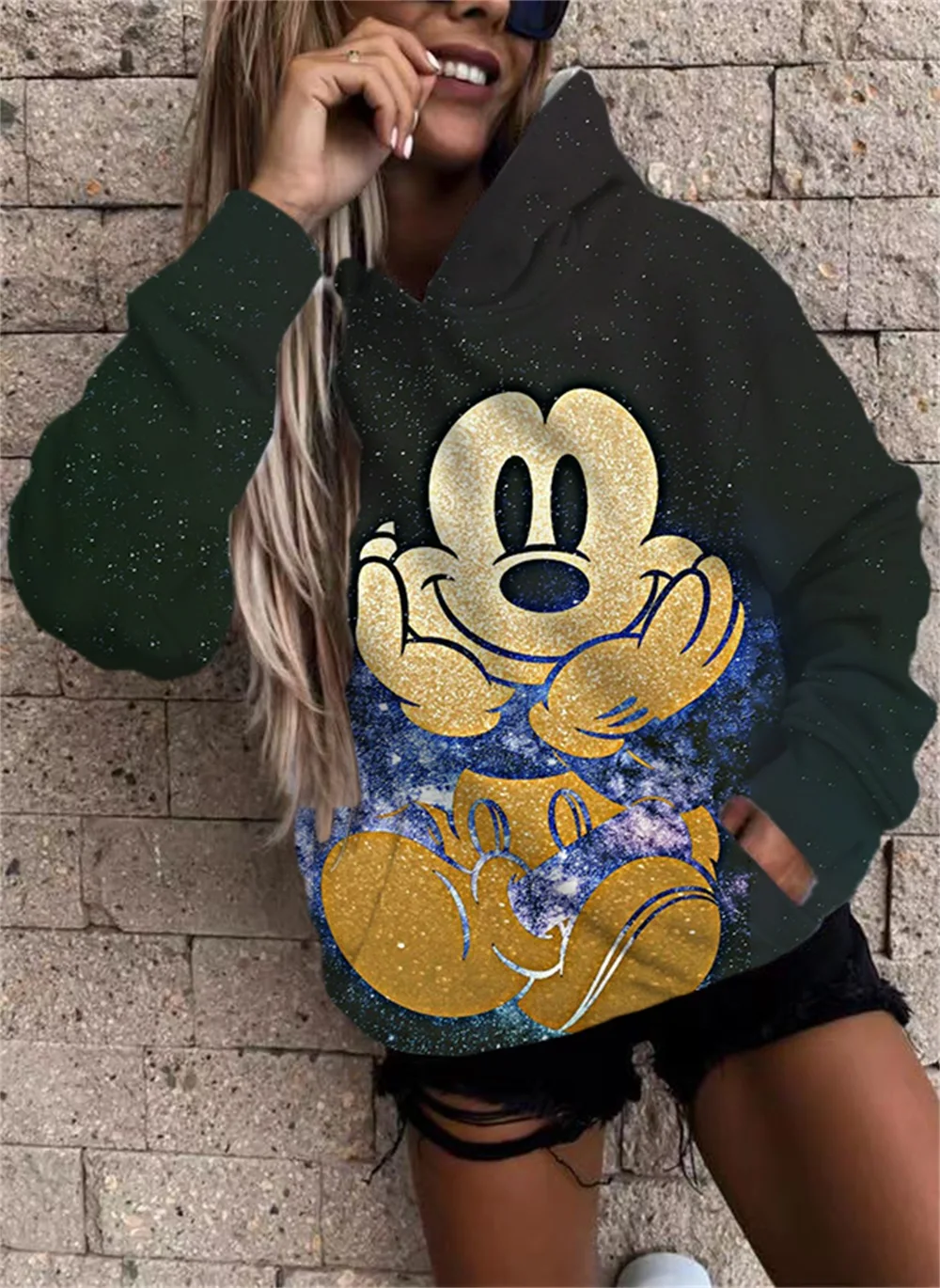 New Disney Cute Mickey Fashion Fried Street Sweater Cartoon Print Long Sleeve All-match Pocket Hooded Shirt Loose Sweatshirt