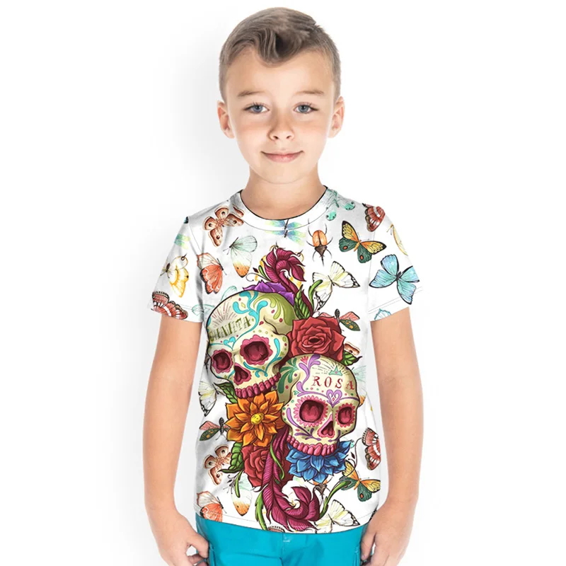 

New Gothic Kids Baby Summer Skull T Shirt Cartoon Wolf Tops Children's Casual Clothing Cartoon T-shirt For Girls Boys Clothes