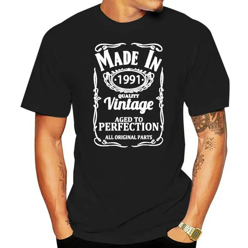 

Винтажная футболка, сделано в 1991 году, подарок на день рождения, забавная унисекс графическая Мода, новинка, хлопковая футболка с коротким р...