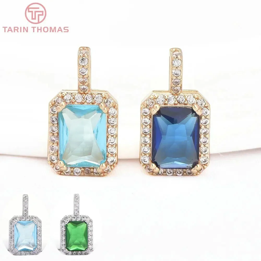 (8330) 2 шт. 8 5x16 мм 24-каратное золото латунь с цирконом прямоугольные подвески