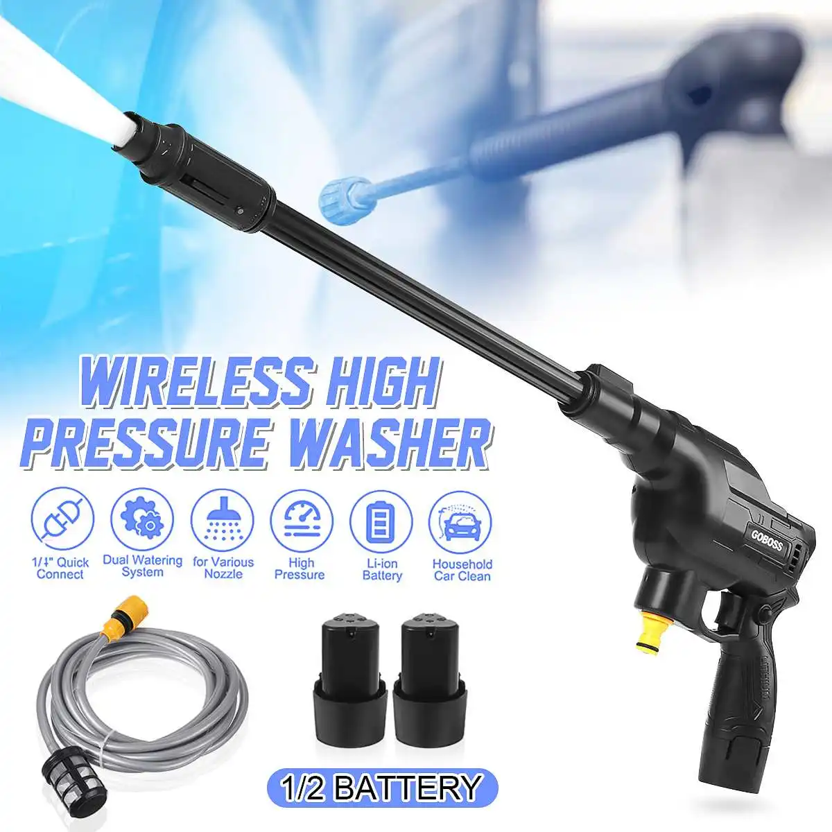 

30Bar 1500W Cordless Electric High Pressure Car Washer Rechargeable Auto Car Washing Water Maintenance Spray Gun With 2 Battery