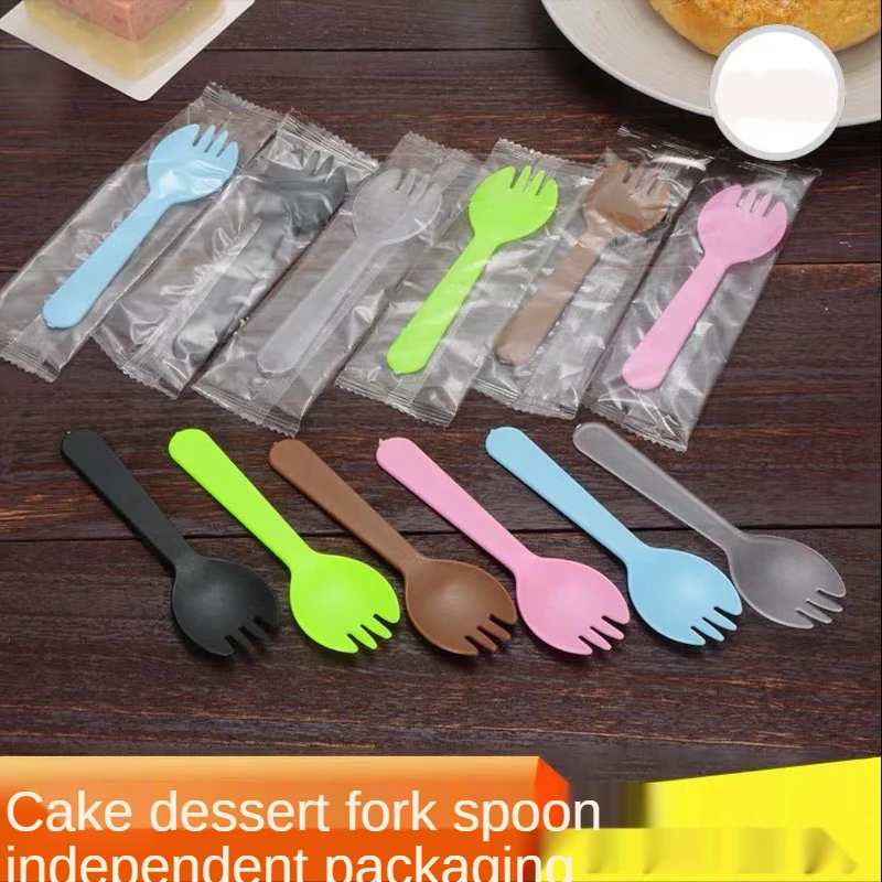 

100pcs/set Disposable Plastic Spoons Forks for Cake Ice Cream Salad Fruit Dessert Soup Tea Coffee Party Cake Baking Shop Supplie