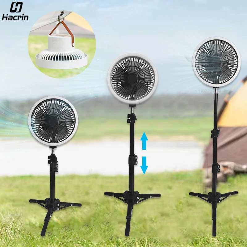 

Camping Fan 10000mah Portable Circulator Fan Wireless Camping Ceiling Fan With LED Light Tripod Rechargeable Outdoor Camping Fan
