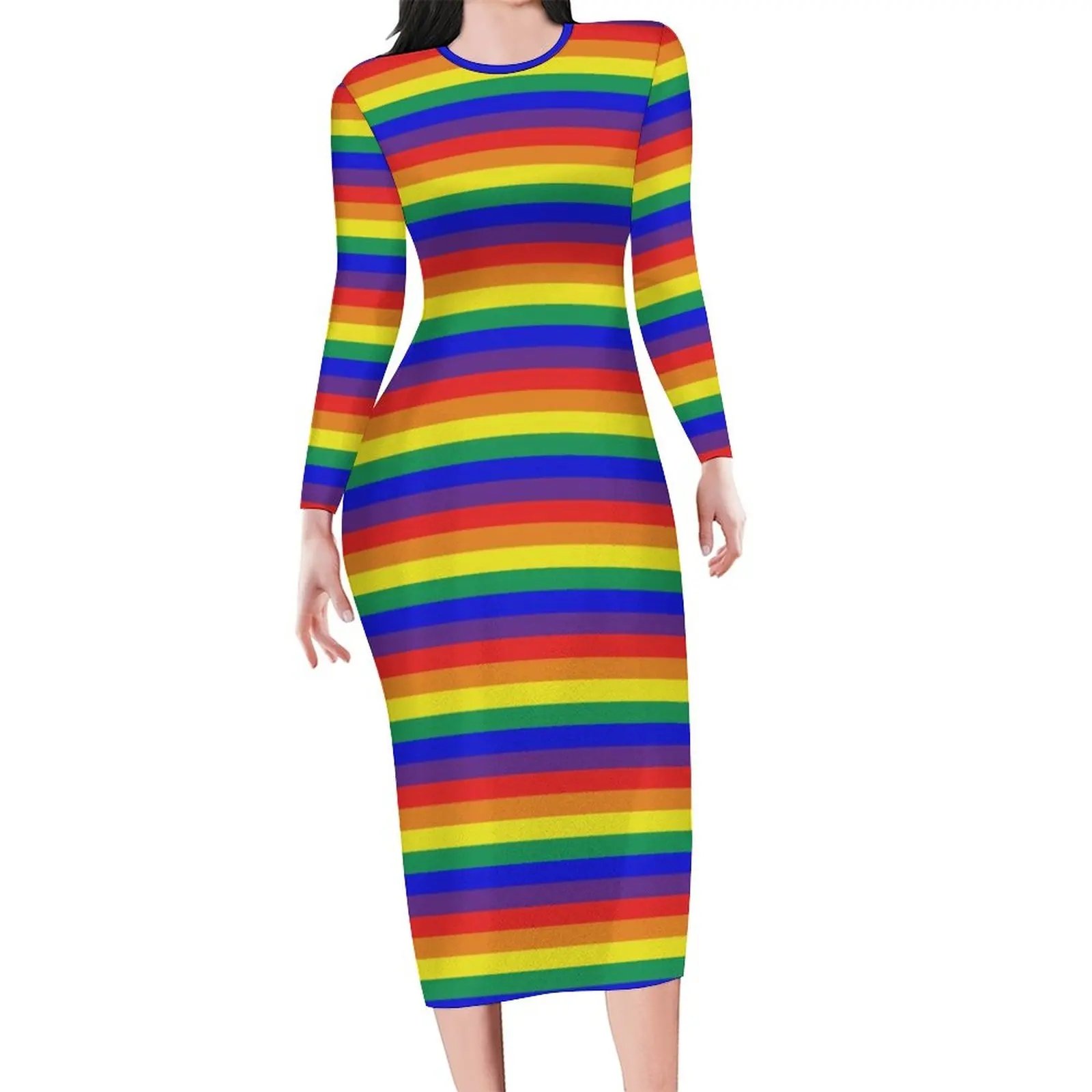 

Женское платье с длинным рукавом, летнее облегающее платье с разноцветным принтом в полоску, большие размеры 4XL 5XL
