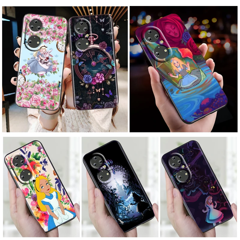 

Disney Alice in Wonderland Phone Case For Huawei P50 P40 P30 P20 Lite 5G Nova Y70 Plus 9 SE Pro 5T Y9S Y9 Prime Y6 2019 Black