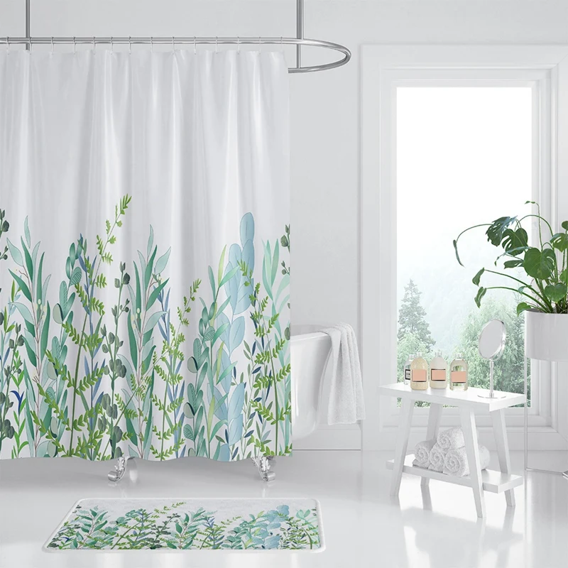 Акция! Душевая занавеска С 12 крючками в виде листьев Детская цифровая печать для