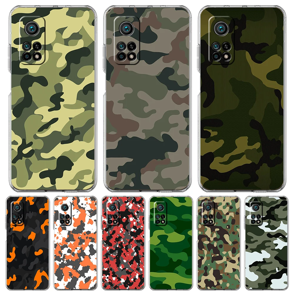 

Camouflage Camo Transparent Phone Case for Xiaomi Mi 11 Ultra 12 11T 11X 11i Lite Poco X3 X4 NFC F3 GT M4 Pro 5G Soft Shell Capa