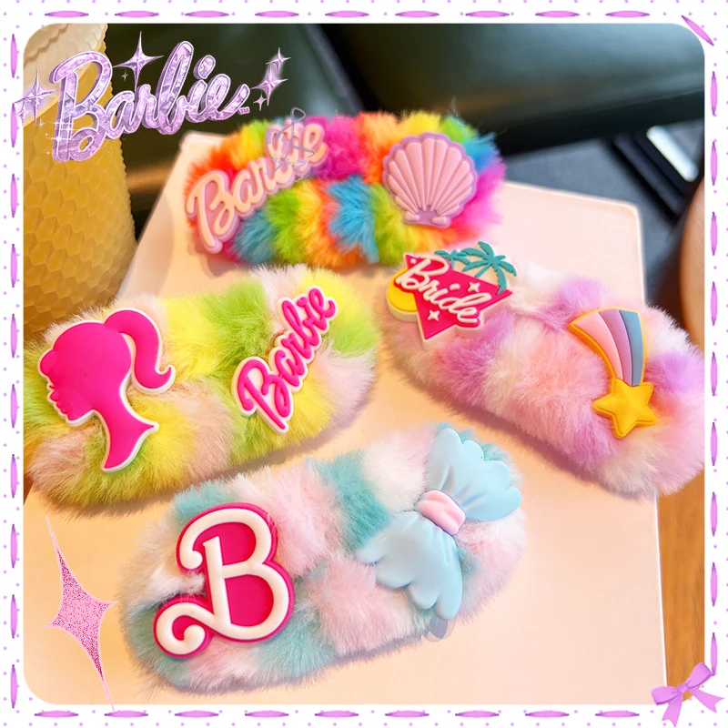 

Barbie Plush Hairpins Kawaii Trendy Movie Decoration Hair Ornaments Cute Sweet Y2K Style Stylish Cute Girls Kids Gift Lovely