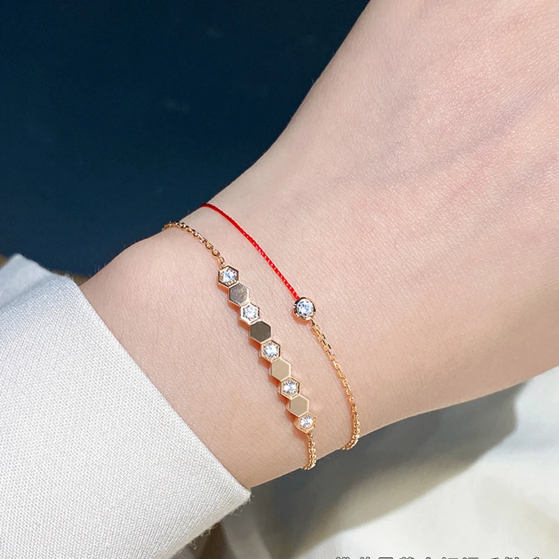 

Chaumet Paris Brand 925 Zircon Honeycomb Hexagonal Bracelet Women's Fashion Brand Temperament Luxury Boutique Jewelry