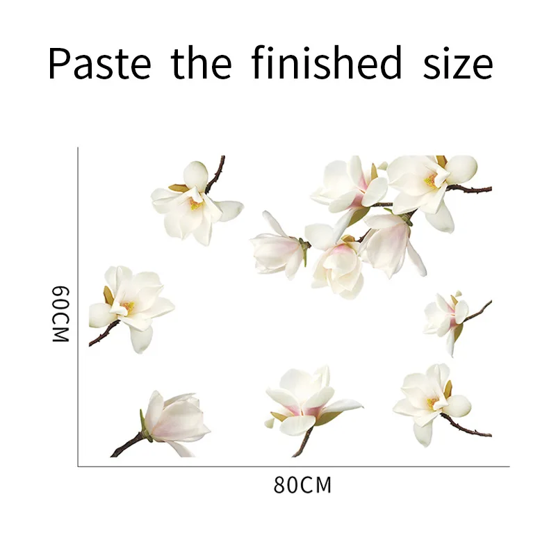 Наклейки на стену Декоративные самоклеящиеся Стикеры с цветами магнолии теплыми