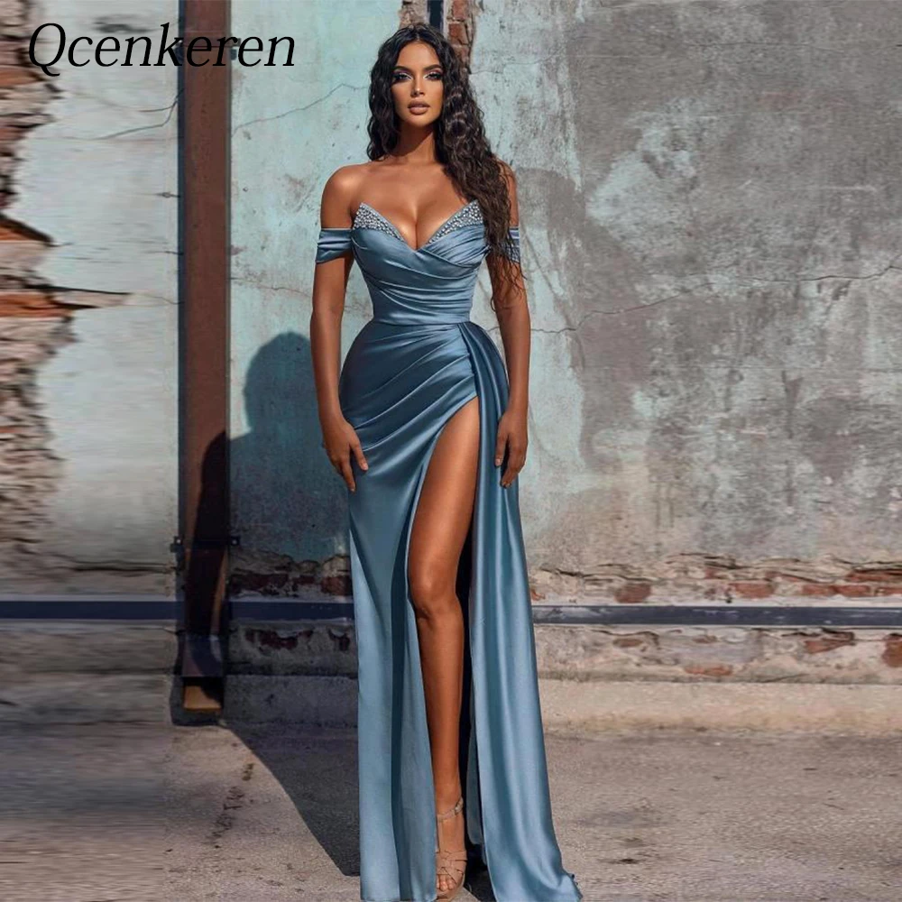 

Off-the-shoulder Evening Formal Beaded Sheath Bespoke Occasion Party Dresses Floor-Length Gowns for Women Robes de Soirée Stain