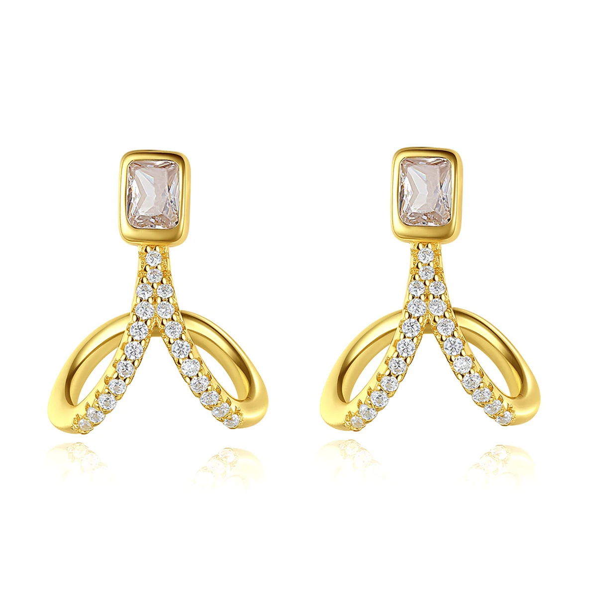 

Unique Design Zircon Earrings for Women Solid S925 Sterling Silver Plated 14K Gold Ear Studs Ladies Fashion Simple Fine Jewelry