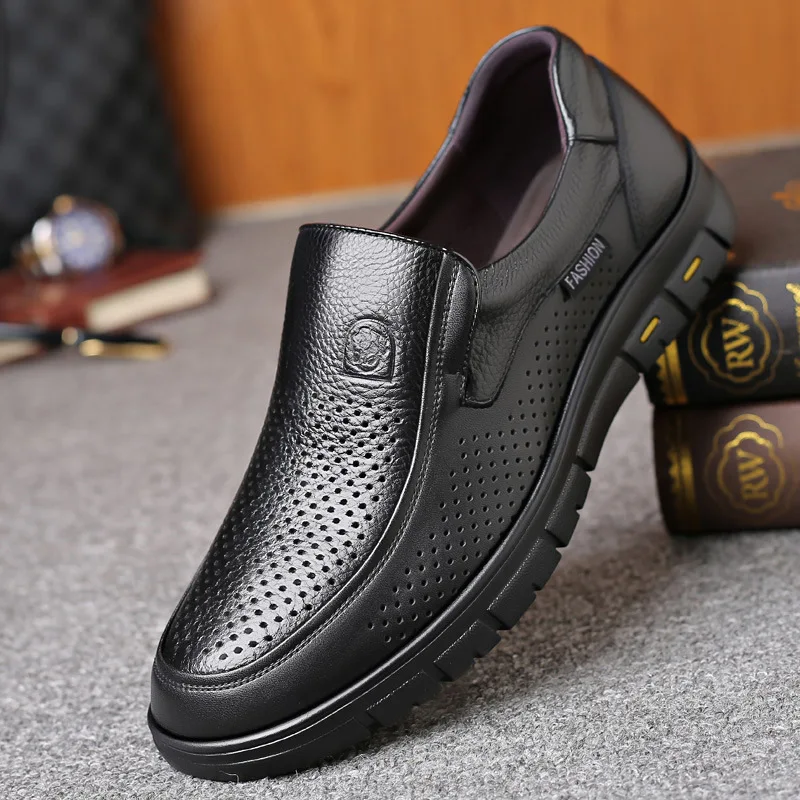 Men's Leather Shoes Genuine Leather Casual Shoes for Men Flat Loafers Dad Walking Shoes Man Outdoor Footwear Breathable Sneakers images - 6