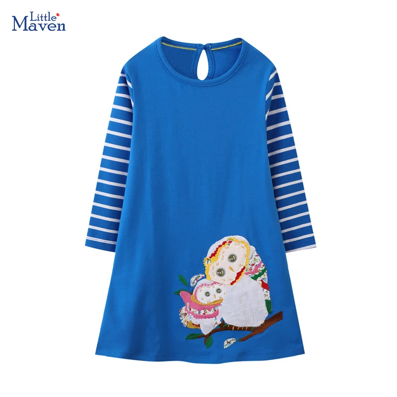 

Детский костюм Little maven, одежда, платье для девочек, осенняя одежда с вышивкой в виде животных, детская одежда, мультяшное повседневное Хлопковое платье