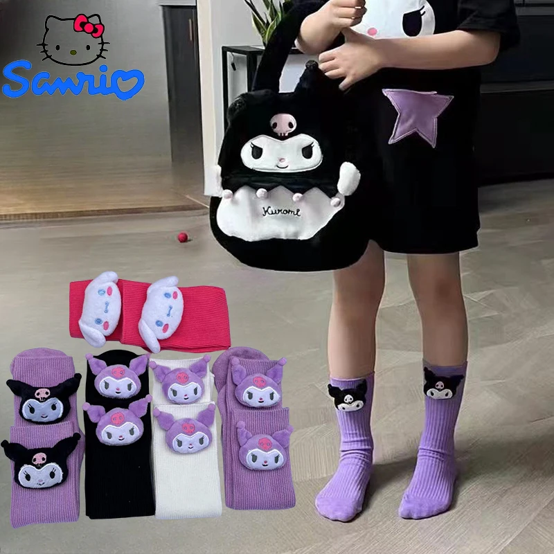 

Милые носки Sanrio из чистого хлопка, реальные милые носки Kuromi Cinnamoroll, теплые дышащие, впитывающие пот, фотоподарок для девушек